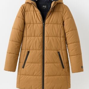 FIG Tan Quilted Hooded Coat